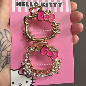 Hello Kitty Pink and Gold Hair Clips 3 prong NWT
